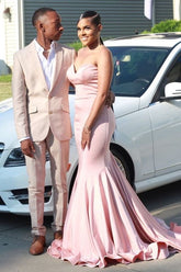 Long Pearl Pink Satin Mermaid Strapless Evening Gown UK Sweetheart